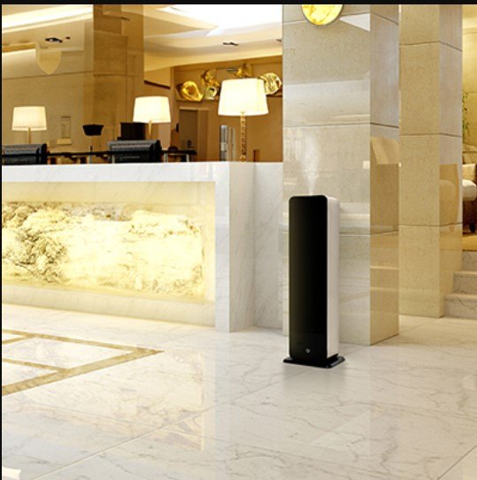 Image 1 of 5 · a tall diffuser in a hotel lobby with marble columns